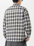 Chinese Style Cotton Plaid Stand Collar Long Sleeve Shirts for Men