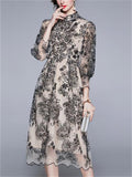 Women's Summer Embroidery Hollow Mesh Midi Dress