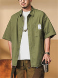 Men Summer Short Sleeve Button Down Pocket Casual Cargo Shirt