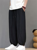 Men Oriental Style Crinkled Ice Silk Baggy Harem Joggers Pants