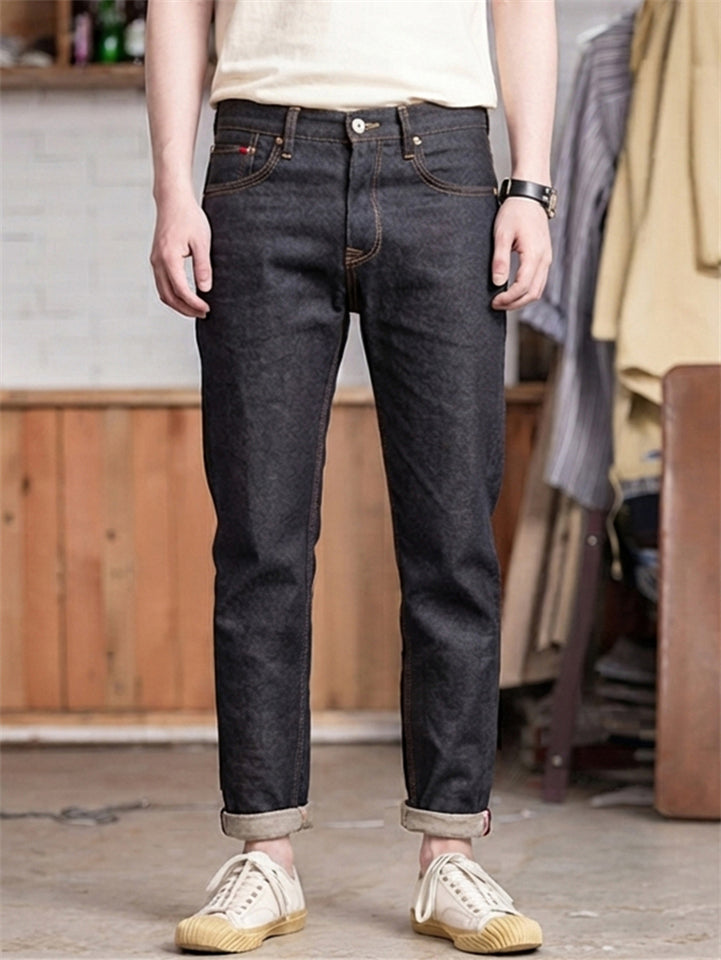 Mens Slim Straight Raw Denim Jeans Dark Wash Casual Pants