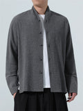 Men's Chinese Style Textured Mandarin Collar Zen Style Long Sleeve Shirts