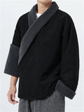 WInter Chinese Vintage Zen Style Fleece Trim Lined Lace Up Coat for Men