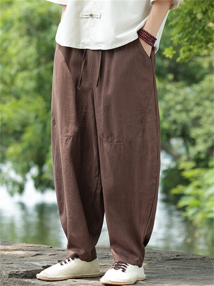 Men's Summer Simple Solid Color Linen Casual Harem Pants