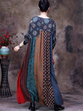 Women's Summer Printed Patchwork Half Sleeve Big Hem Maxi Dress