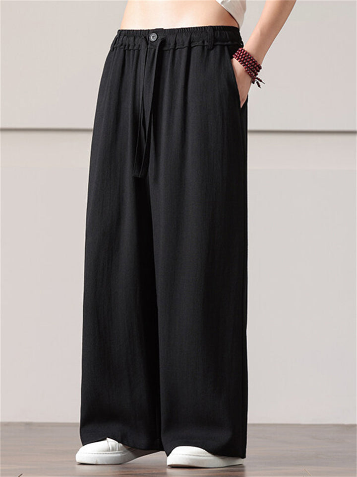 Men's Solid Color Cotton Linen Loose Wide Leg Pants