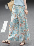 Women's Summer Retro Print Wide Leg Cropped Pants