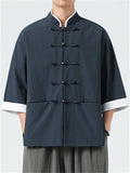 Men's Summer Retro Contrast Color Short-sleeved Tang Suit Shirt