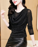 Women's Round Neck Bling Solid Color Long-sleeve Undershirt