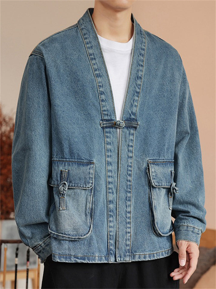 Mens' Japanese Style Retro Denim Cardigan Jacket