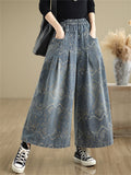Women's Casual Print Wide Leg Cropped Jeans