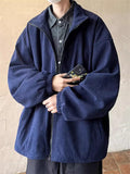 Men's Solid Color Loose Corduroy Textured Stand Collar Jacket