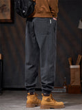 ‌Men's American Style Loose Fit Casual Jogger Pants with Button Details Pockets
