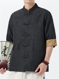Chinese Style Men's Texture Stand Collar Half Sleeve Shirts
