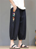 Men's Retro Ethnic Style Contrast Color Casual Beach Capri Pants