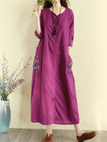 Women's Retro Ethnic Style Flower Embroidery Half Sleeve Long Dress