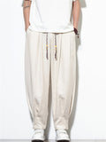 Mens Summer Drawstring Loose Fit Wide Leg Baggy Harem Pants