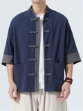 Men's Chinese Style Color Block Short Sleeve Tang Suit Kung Fu Shirts