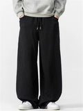 Men Japanese Style Baggy Drawstring Wide Leg Pants with Pockets
