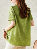 Loose Green V-Neck Texture Lace Patchwork Shirt for Women
