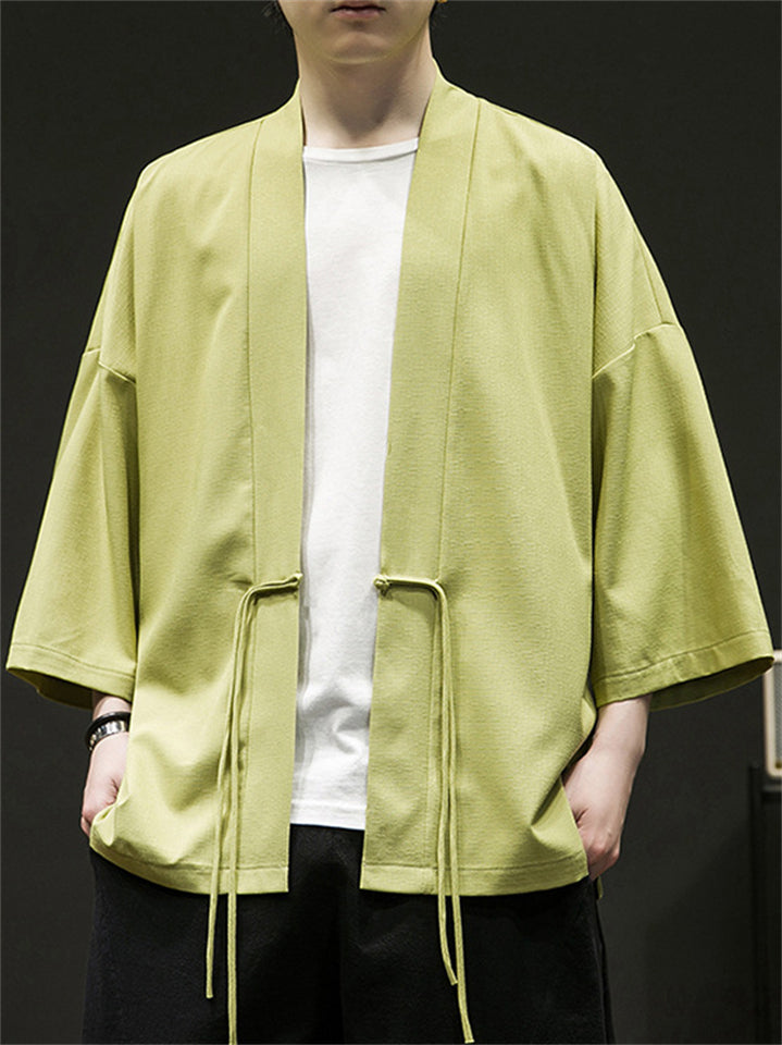 Men's Chinese Zen Style Solid Color Cardigan Shirt