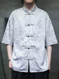 Men's Summer Cool Chinese Style Stand Collar Marble Print Half Sleeve Shirts