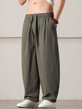 Mens Summer Linen Cotton Loose Fit Baggy Drawstring Pants