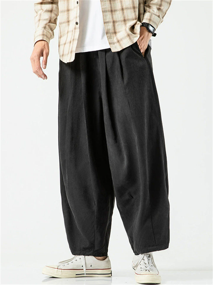 Casual Wide Leg Drawstring Cropped Pants for Men