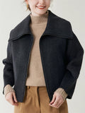 Ladies' Elegant Solid Color Lapel Waist Length Woolen Coats
