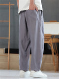 Mens  Summer Linen Loose Fit Drawstring Wide Leg Carrot Pants