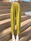 Women's Casual Ick Silk High Waisted Cropped Pants