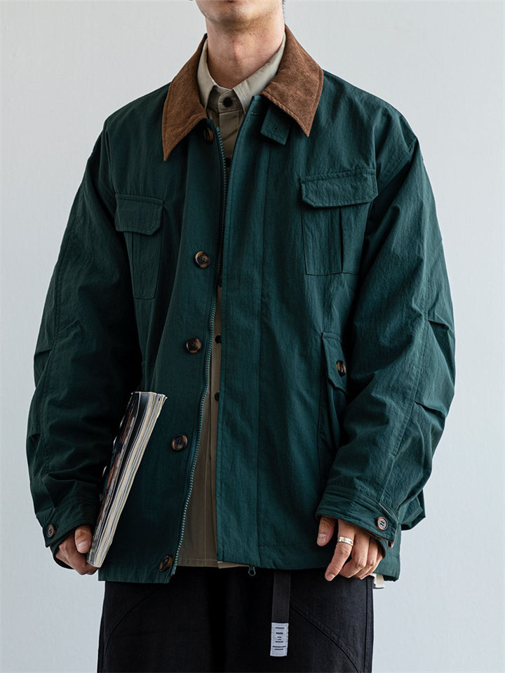 Retro Men's Casual Lapel Long Sleeve Pocket Cargo Jacket