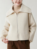 Ladies' Elegant Solid Color Lapel Waist Length Woolen Coats
