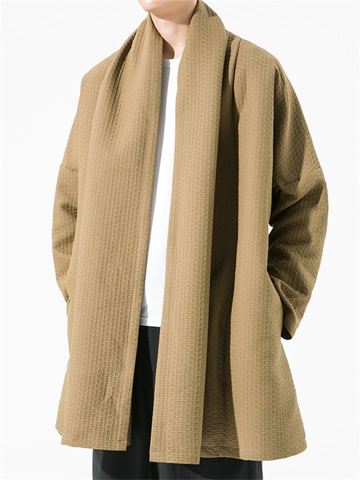 Men's Chinese Style Casual Solid Color Jacquard Cardigan Coats
