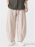 Men's Simple Chinese Style Solid Color Cotton Wide Leg Straight Pants
