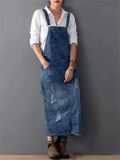 Womens Distressed Denim Overall Maxi Dress