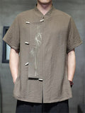 Men's Summer Chinese Style Bamboo Embroidery Mandarin Collar Shirts