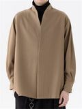 Men's Chinese Zen Style V Neck Long Sleeve Casual Loose Fit Shirts