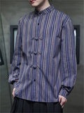 Chinese Style Men's Contrast Color Stripe Long Sleeve Shirts