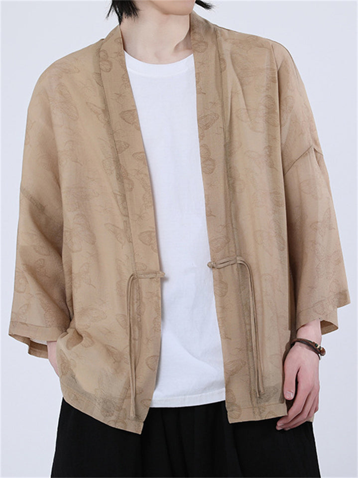 Men's Chinese Zen Style Butterflies Print Cardigan Shirts