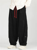 Men's Autumn Chinese Style Embroidered Corduroy Drawstring Wide Leg Pants
