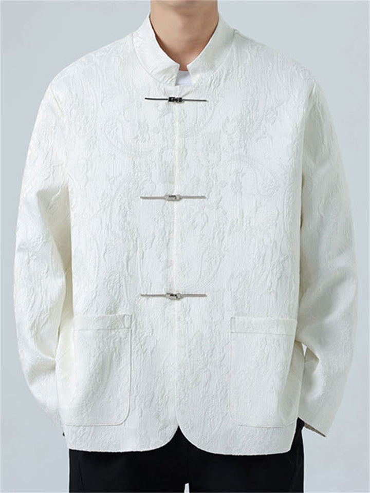 Chinese Style Cotton Blend Spring Autumn‌ Paisley Jacquard Jacket for Men