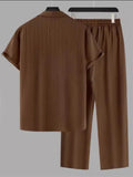 Men's 2Pcs Summer Stripe Single Breasted Lapel Solid Color Outfits