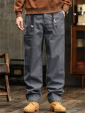 Men Vintage Cotton Drawstring Loose Fit Straight Leg Cargo Pants