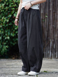 Summer Cotton Linen Stripe Casual Straight Pants for Women