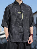 Men's Chinese-style Stand Collar Half Sleeve Bamboo Jacquard Shirt