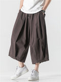 Mens Cotton Blend Cropped Streetwear Wide Leg Baggy Harem Pants