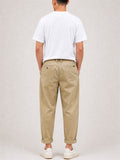 Men's Japanese Style Belted Relaxed Fit Straight Leg Pants
