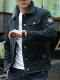 Men's Winter Fleeced Solid Color Lapel Pockets Cargo Coats