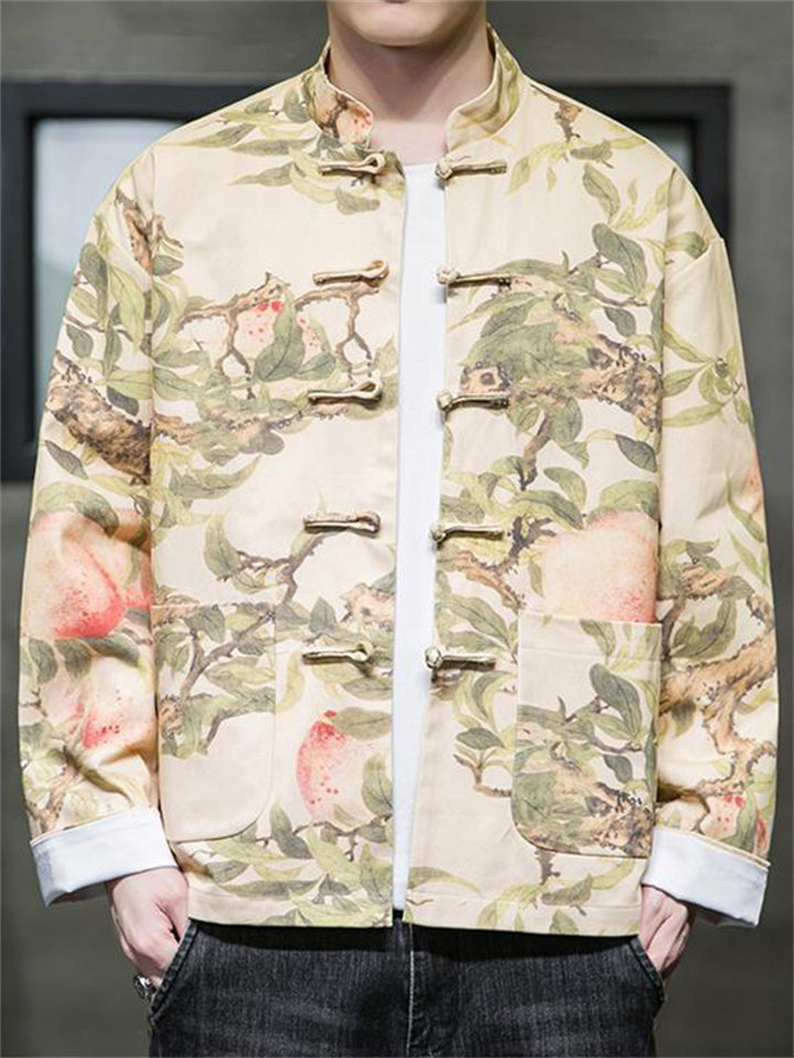 Men's Peach Print Autumn Winter Tang Jackets